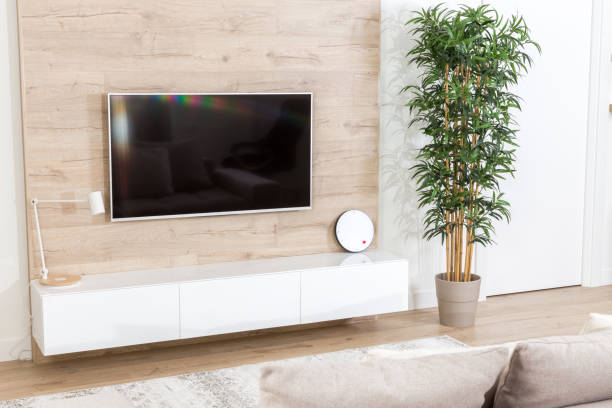 istock Modern light living room with tv equipment 1160039352