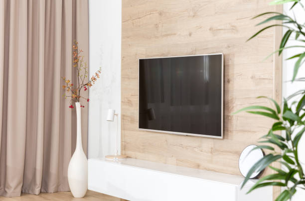 istock Modern light living room with tv equipment 1160039519
