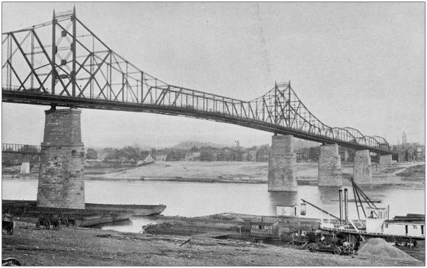 Antique black and white photo of Cincinnati, Ohio: Cincinnati and Newport bridge