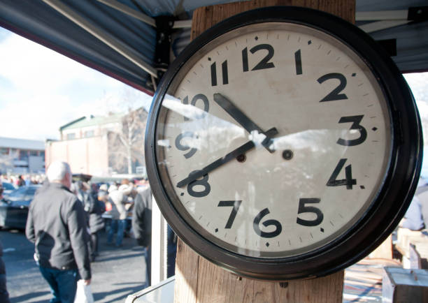 istock Analog old vintage classical white big clock with black rim and 1160042193