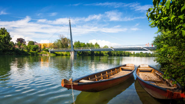 Bridge across the river Traun in Wels Austria