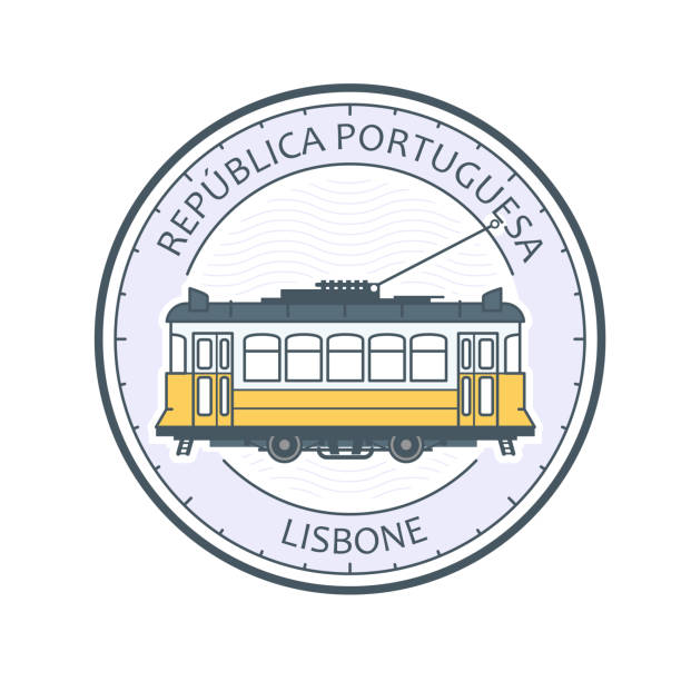 ilustrações de stock, clip art, desenhos animados e ícones de vintage tram of lisbon - symbol, portugal, tramway in lisbon emblem - lisboa