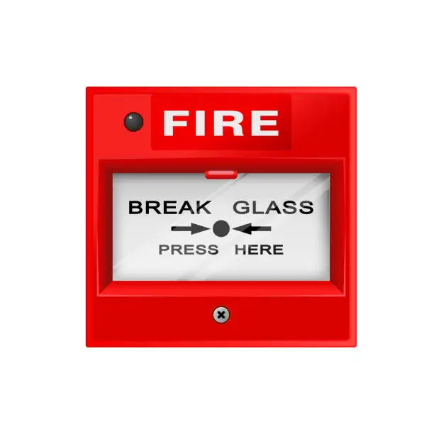 Vector illustration of Fire alarm box on wall, warning and security system, siren