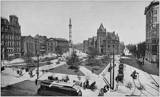 Antique black and white photo of Buffalo, New York: Lafayette Square