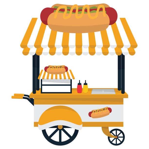 Hotdog cart Fast food hot dog cart hot dog stand stock illustrations