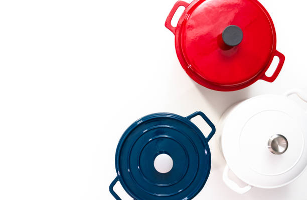 istock Red, white and blue enameled cast iron covered round dutch ovens 1160047802