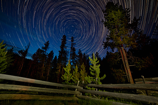 Star trails in the mountains of Idaho