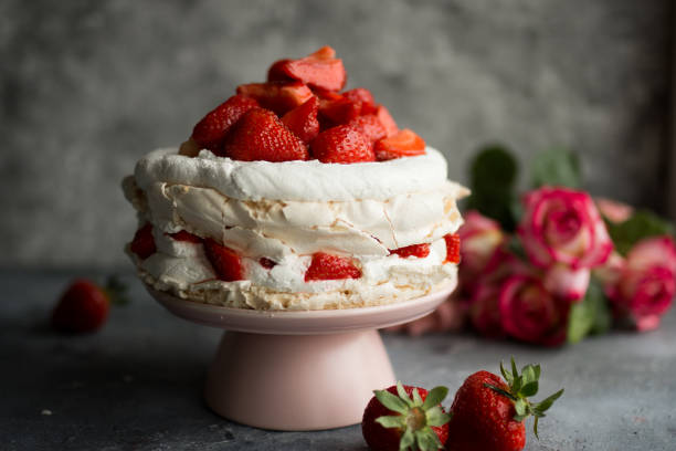 istock Pavlova with whipped cream and strawberries. 1160051443