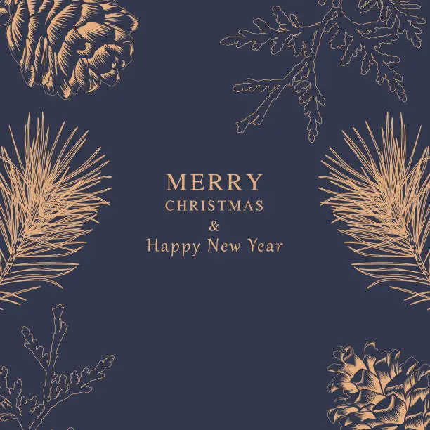 Vector illustration of Merry Christmas and Happy New Year - Pine Greeting Card