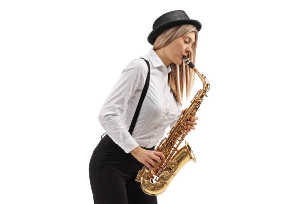 istock Young female jazz musician playing a saxophone 1160052953