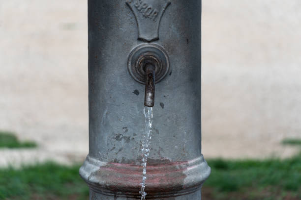 Rome, Italy - September 2, 2018: Italian nasone, also called a fontanella, type of drinking fountain found in Rome. Literally meaning \