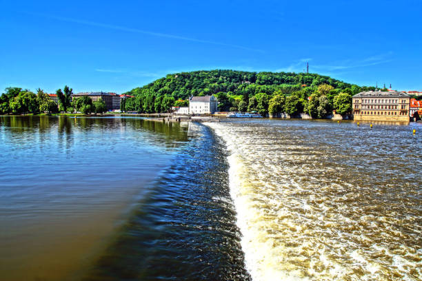 Evening landscape of mountain river with foam movement