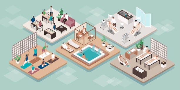stockillustraties, clipart, cartoons en iconen met wellness en schoonheid luxe spa behandelingen - hottub