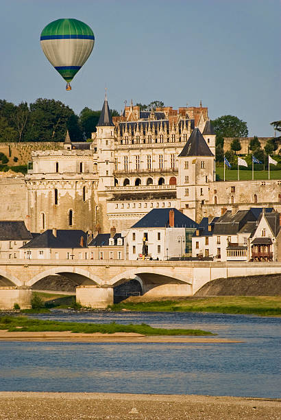 Balloon over Amboise City Balloon over  Amboise City, Loire Valley, France. View from the other side of the Loire river. loire valley stock pictures, royalty-free photos & images