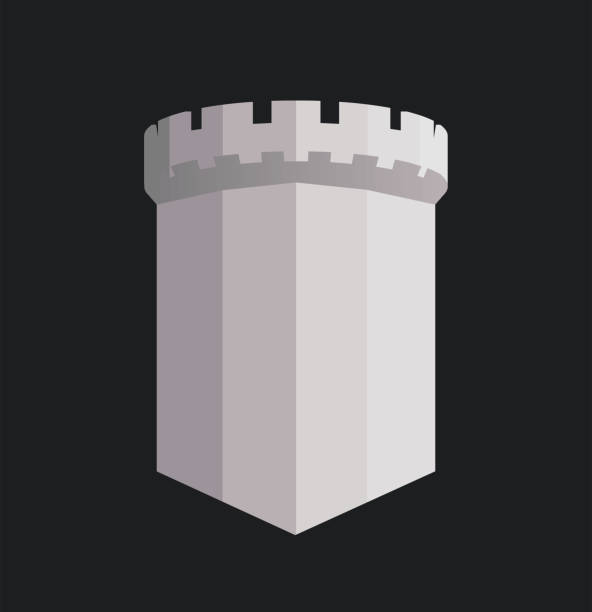 turm der britischen burg mit kopierraum, ein element für logo oder ein schild mit schutz und zuverlässigkeit - warkworth castle stock-grafiken, -clipart, -cartoons und -symbole