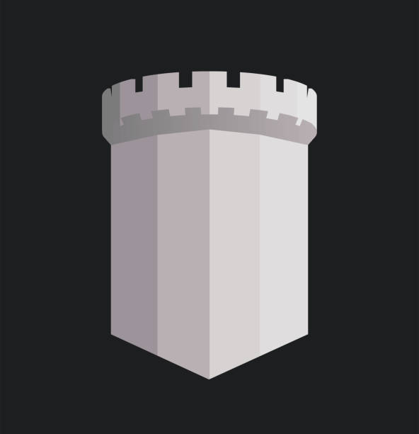 Tower of british castle with copy space, an element for logo or any sign showing protection and reliability Tower of british castle with copy space, an element for logo or any sign showing protection and reliability. Vector icon illustration isolated on black background. warwick uk stock illustrations