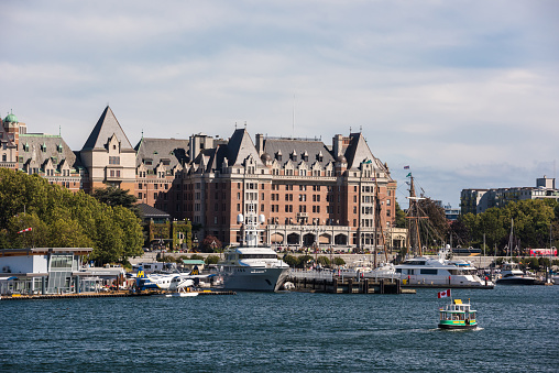 Victoria, Canada - October 30, 2020. Victoria Inner Harbour as seen from a high angle.