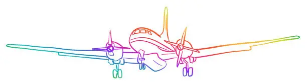 Vector illustration of Passenger Plane Landing Rainbow