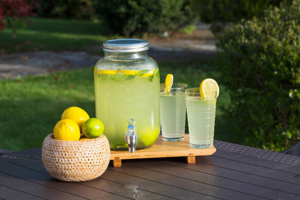 istock Lemonade prepared with lemon slices in a glass dispenser 1160087642