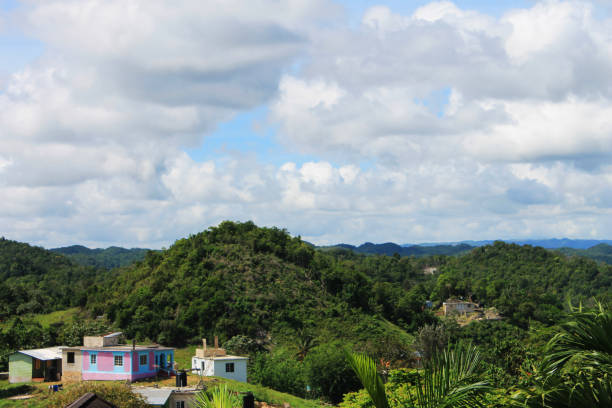 丘や家々を見渡すナインマイル、ジャマイカ。 - tropical rainforest jamaica tropical climate rainforest ストックフォトと画像