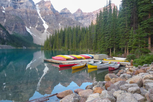 istock Colourful Canoes on Moraine Lake 1160104850