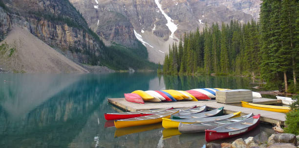 istock Colourful Canoes on Moraine Lake 1160104907