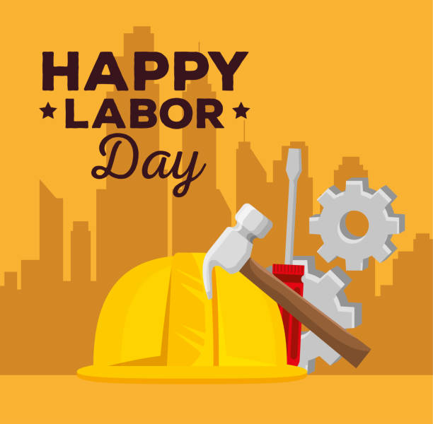 istock helmet with hammer and screwdriver with gears to celebrate 1160108825