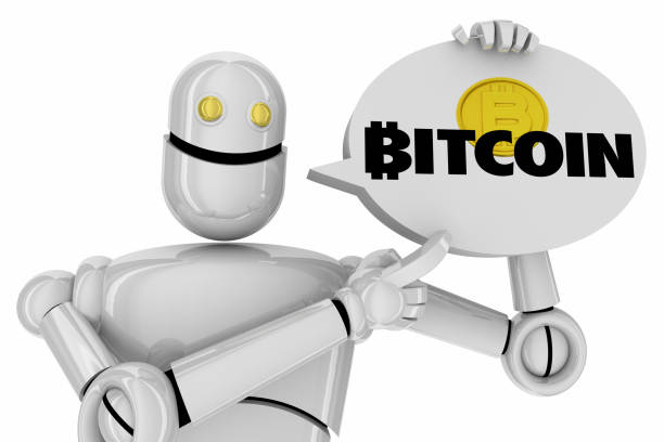 istock Bitcoin Cryptocurrency Digital Blockchain Money Robot Android AI 3d Illustration 1160123142