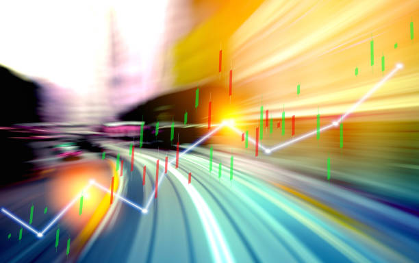 istock Finance Stock market with light trials background. Index graph chart 1160125856