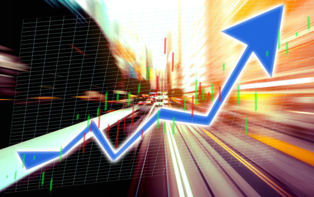 istock Finance Stock market with light trials background. Index graph chart 1160125859