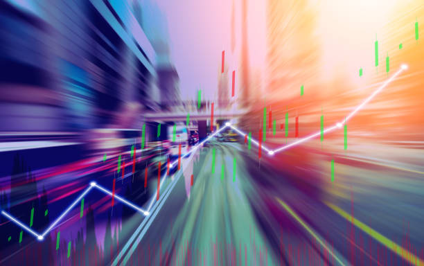 istock Finance Stock market with light trials background. Index graph chart 1160125862