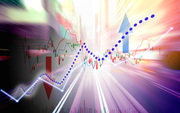 istock Finance Stock market with light trials background. Index graph chart 1160125863