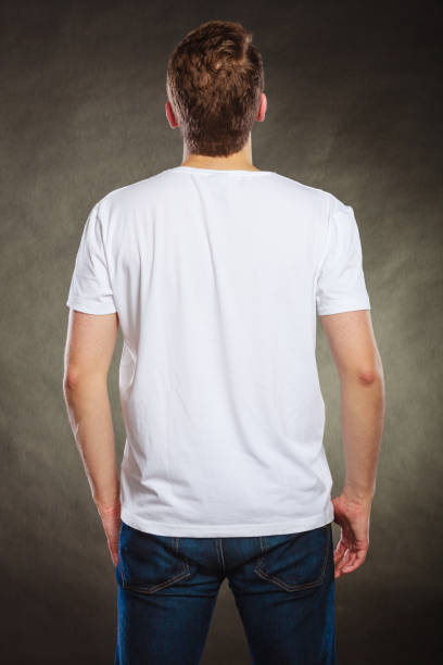 istock Back view man guy in blank shirt with copy space. 1160129402