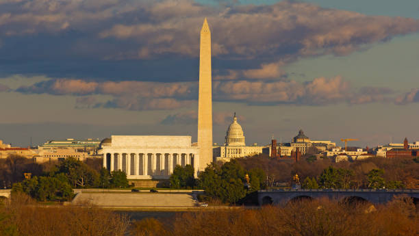 istock Washington DC panorama with famous landmarks during cloudy winter sunset. 1160130451