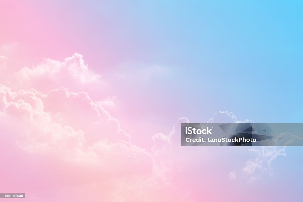 Sun and cloud background with a pastel colored Pink Color Stock Photo