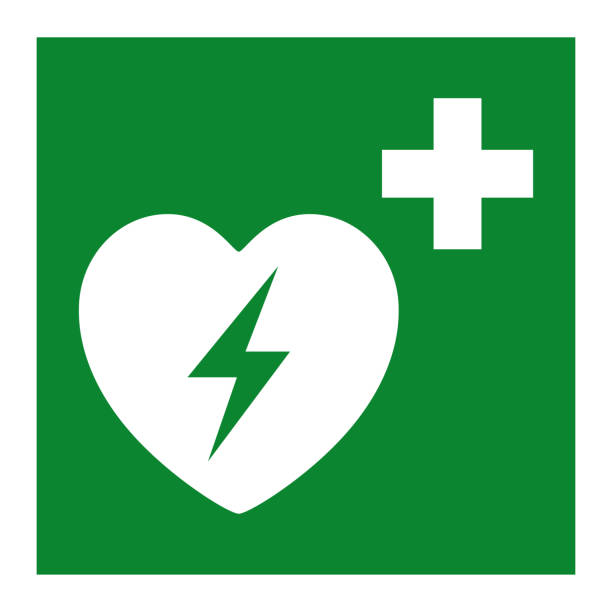 stockillustraties, clipart, cartoons en iconen met geautomatiseerde externe defibrillator hartsymbool isoleren op witte achtergrond, vector illustratie eps. 10 - defibrillator