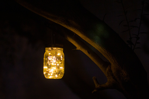 Solar light mason jar string light at night