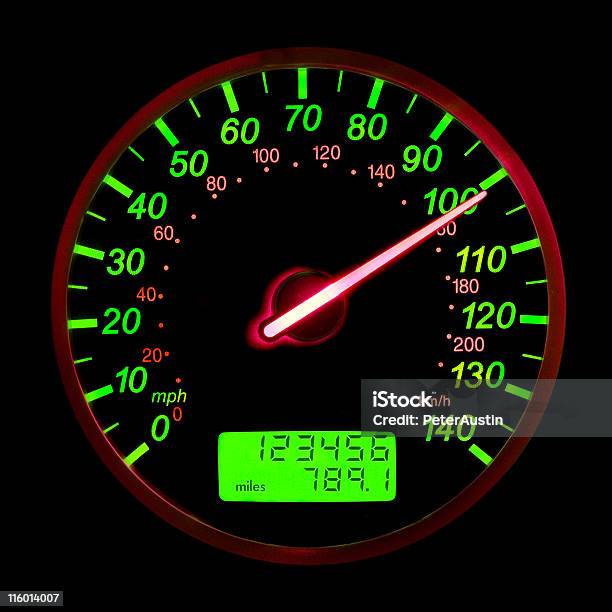 One Hundred Miles Per Hour Stock Photo - Download Image Now - Speedometer, Number 100, Car