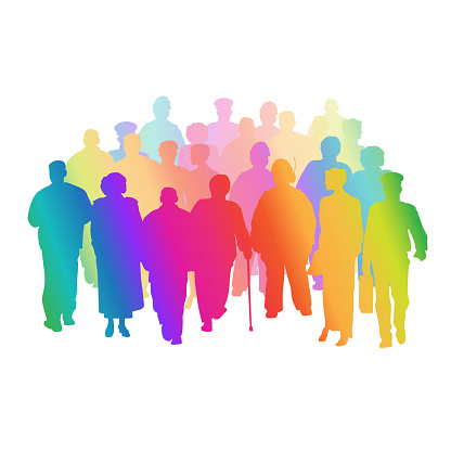 Large crowd of people in silhouette illustration
