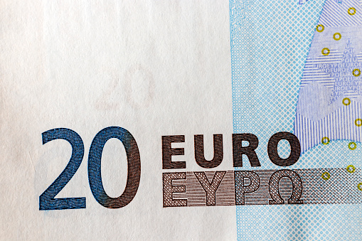 Twenty euro. European currency. Money as background. Macro.