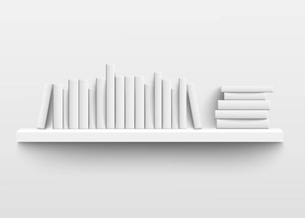 weißes buch regal mockup an der wand, 3d realistisches design von minimalistischen bücherregal mit leeren hardcover bücher - bücherregal stock-grafiken, -clipart, -cartoons und -symbole