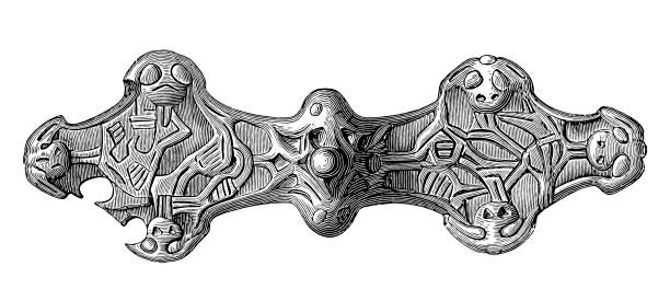 fibula (brosche) von silber in schweden gefunden - brooch old fashioned jewelry rococo style stock-grafiken, -clipart, -cartoons und -symbole