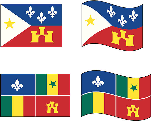 Cajun and Creole Flags Clean vector graphics of the Cajun (top) and Creole (bottom) flags, both flat and wavy. cajun stock illustrations
