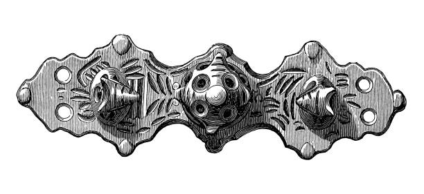 gleich-lobed fibula (brosche) von silber in schweden gefunden - brooch old fashioned jewelry rococo style stock-grafiken, -clipart, -cartoons und -symbole