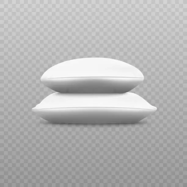 Vector illustration of Two white soft pillow stack from sideways view