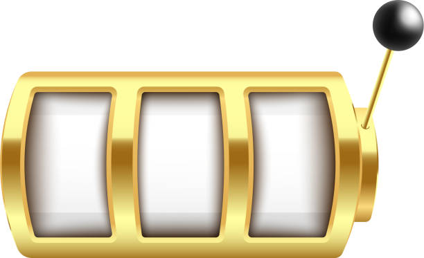 золотой игровой автомат с тремя пустыми элементами спина и рычаг руку реалистичный стиль - jackpot stock illustrations