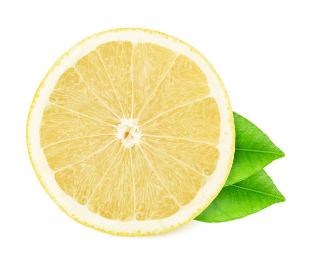 istock Half of white grapefruit with leaves isolated on white background. 1160153730