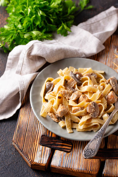 istock Pasta with chicken and mushroom 1160160950
