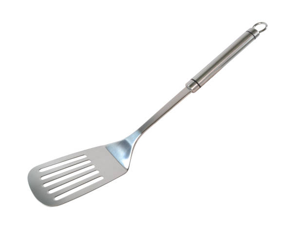 istock Stainless steel slotted kitchen spatula isolated on white background. 1160161710