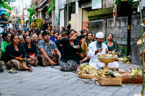 Tangerang, Indonesia - March 11, 2018 : Hindus are carrying out the Melasti Ceremony ahead of Nyepi Day in Tanjung Pasir, Tangerang - Indonesia
